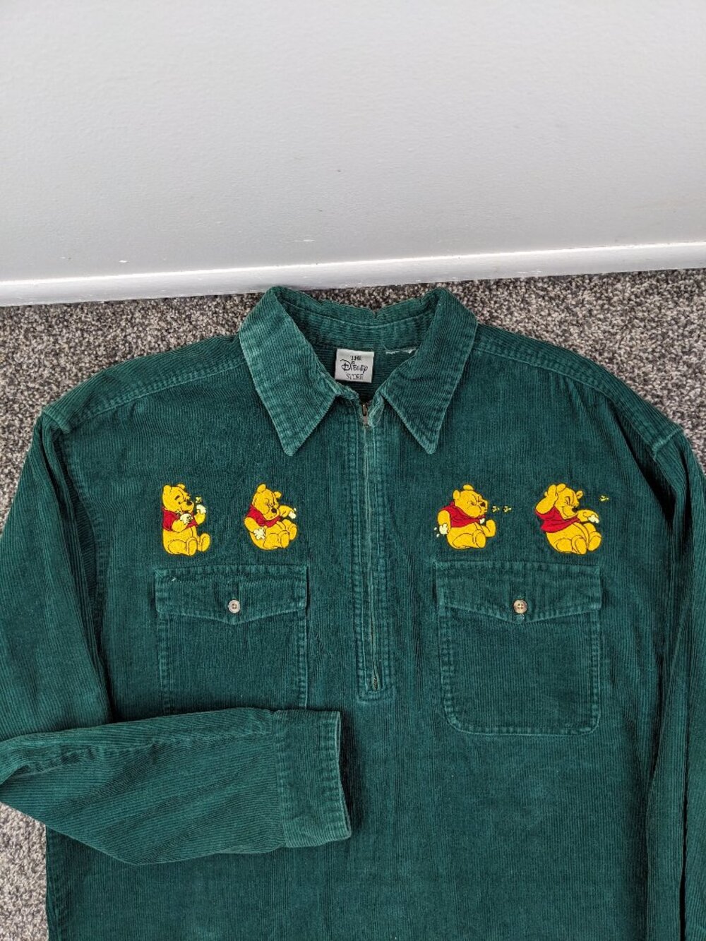 Vintage Winnie The Pooh Jacket Disney Store Corduroy Chin Strap 1/2 Zip Mens XL